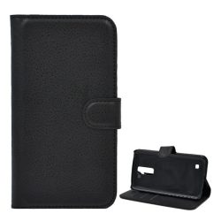   Tok álló, bőr hatású (FLIP, oldalra nyíló, asztali tartó funkció, prémium) FEKETE LG K10 (K420n)