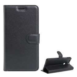   Tok álló, bőr hatású (FLIP, oldalra nyíló, asztali tartó funkció, prémium) FEKETE Huawei P9 Plus