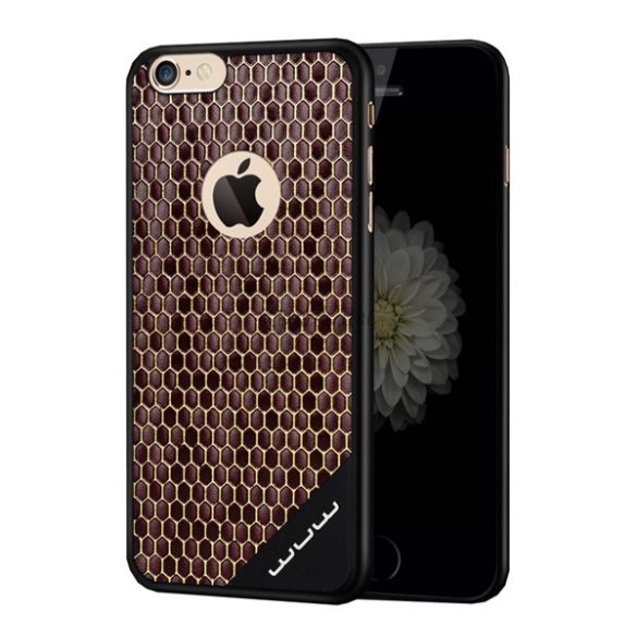 WUW műanyag telefonvédő (bőr hatású hátlap, méhsejt minta, logó kivágás) BARNA Apple iPhone 6 Plus 5.5, Apple iPhone 6S Plus 5.5