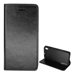   Tok álló, bőr hatású (FLIP, oldalra nyíló, asztali tartó funkció) FEKETE Huawei Y6 II (Y6-2)
