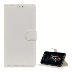   Tok álló, bőr hatású (FLIP, oldalra nyíló, asztali tartó funkció, prémium) FEHÉR Sony Xperia XZ (F8331)