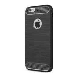   Szilikon telefonvédő (közepesen ütésálló, légpárnás sarok, szálcsiszolt, karbon minta, logó kivágás) FEKETE Apple iPhone 6S 4.7, Apple iPhone 6 4.7