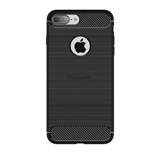 Szilikon telefonvédő (közepesen ütésálló, légpárnás sarok, szálcsiszolt, karbon minta, logó kivágás) FEKETE Apple iPhone 7 Plus 5.5, Apple iPhone 8 Plus 5.5