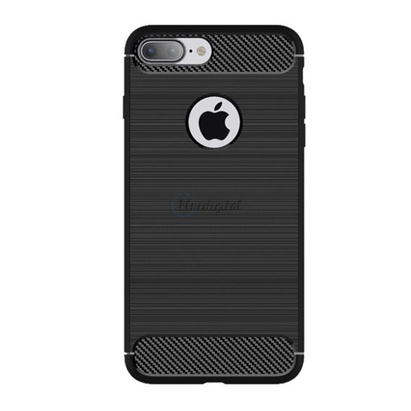 Szilikon telefonvédő (közepesen ütésálló, légpárnás sarok, szálcsiszolt, karbon minta, logó kivágás) FEKETE Apple iPhone 7 Plus 5.5, Apple iPhone 8 Plus 5.5
