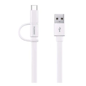 HUAWEI adatkábel (USB - microUSB/Type-C, csak töltés, lapos kábel, 150cm) FEHÉR 