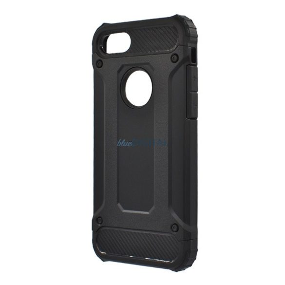 Defender műanyag telefonvédő (közepesen ütésálló, szilikon belső, fémhatás, logó kivágás) FEKETE Apple iPhone 7 4.7, Apple iPhone 8 4.7