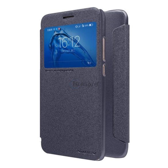NILLKIN SPARKLE műanyag telefonvédő (mikroszálas bőr hatású FLIP, oldalra nyíló, S-View Cover) FEKETE Huawei Nova Plus