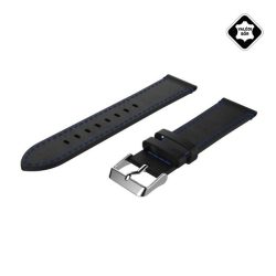   Pótszíj (univerzális, 20mm, valódi bőr, levarrt szél) FEKETE Huawei Watch GT 2 42mm, Samsung Galaxy Watch Active 2 44mm (SM-R820N), Samsung Galaxy Watch Active 2 40mm (SM-R830N)