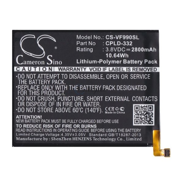 CAMERON SINO Li-Polymer akku (3.8V/2800mAh, Vodafone CPLD-332 kompatibilis) FEKETE Vodafone Smart 4 max (VF990N)