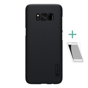 NILLKIN SUPER FROSTED műanyag telefonvédő (gumírozott, érdes felület + képernyővédő fólia) FEKETE Samsung Galaxy S8 Plus (SM-G955)