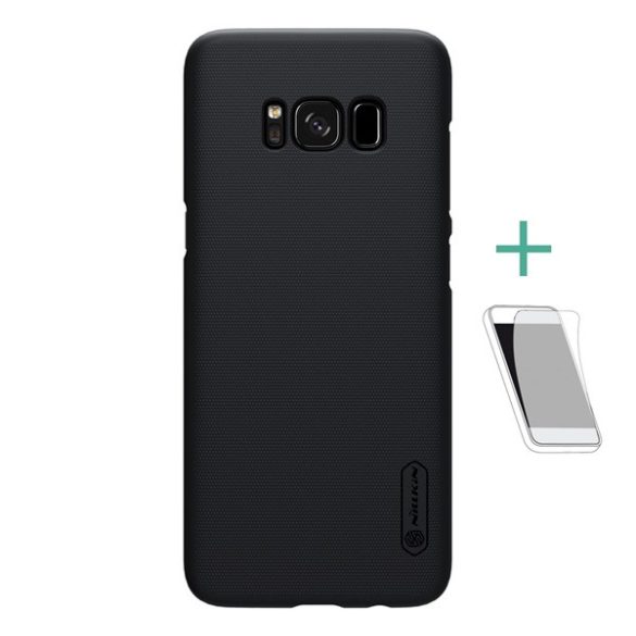 NILLKIN SUPER FROSTED műanyag telefonvédő (gumírozott, érdes felület + képernyővédő fólia) FEKETE Samsung Galaxy S8 Plus (SM-G955)