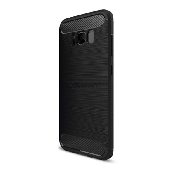 Szilikon telefonvédő (közepesen ütésálló, légpárnás sarok, szálcsiszolt, karbon minta) FEKETE Samsung Galaxy S8 Plus (SM-G955)