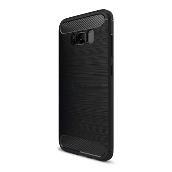 Szilikon telefonvédő (közepesen ütésálló, légpárnás sarok, szálcsiszolt, karbon minta) FEKETE Samsung Galaxy S8 (SM-G950)