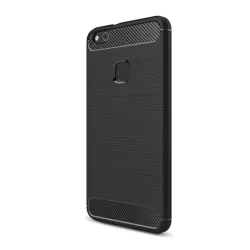   Szilikon telefonvédő (közepesen ütésálló, légpárnás sarok, szálcsiszolt, karbon minta) FEKETE Huawei P10 Lite