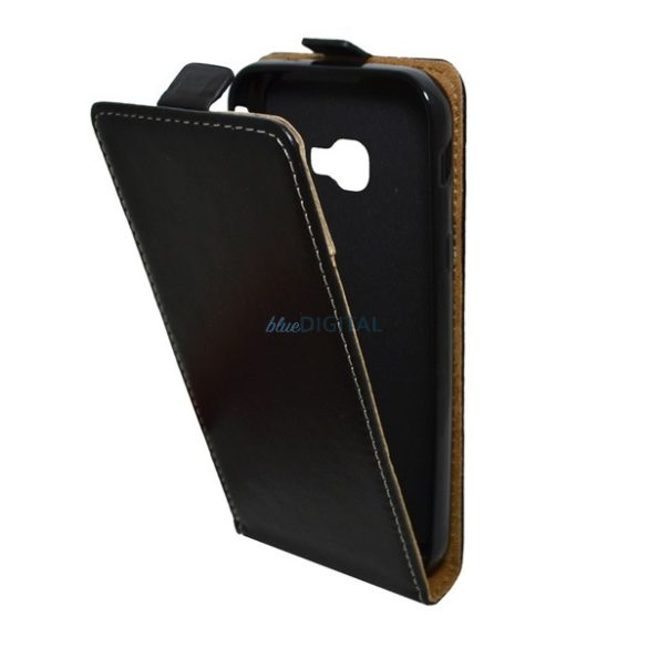 Tok álló, bőr hatású (FLIP, lefelé nyíló, szilikon tartó) FEKETE Samsung Galaxy Xcover 4 (SM-G390)