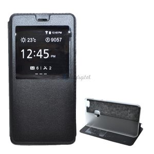 Tok álló, bőr hatású (FLIP, oldalra nyíló, asztali tartó funkció, View Window) FEKETE Huawei P10 Lite