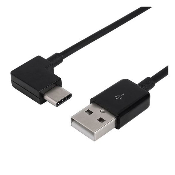 Adatkábel (USB - Type-C, 100cm, 90 fokos) FEKETE 