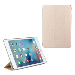 Tok álló, bőr hatású (aktív FLIP, oldalra nyíló, TRIFOLD, asztali tartó, textil minta) ARANY Apple IPAD 9.7 (2018), Apple IPAD 9.7 (2017)