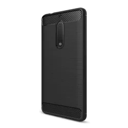   Szilikon telefonvédő (közepesen ütésálló, légpárnás sarok, szálcsiszolt, karbon minta) FEKETE Nokia 5