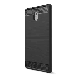   Szilikon telefonvédő (közepesen ütésálló, légpárnás sarok, szálcsiszolt, karbon minta) FEKETE Nokia 3