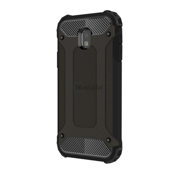 Defender műanyag telefonvédő (közepesen ütésálló, légpárnás sarok, szilikon belső, fémhatás) FEKETE Samsung Galaxy J3 (2017) SM-J330 EU