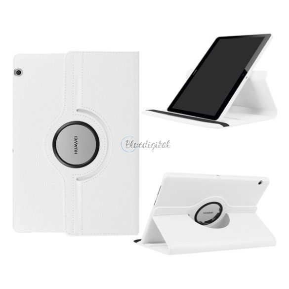 Tok álló, bőr hatású (FLIP, asztali tartó, 360°) FEHÉR Huawei Mediapad T3 10 LTE, Huawei Mediapad T3 10 WIFI