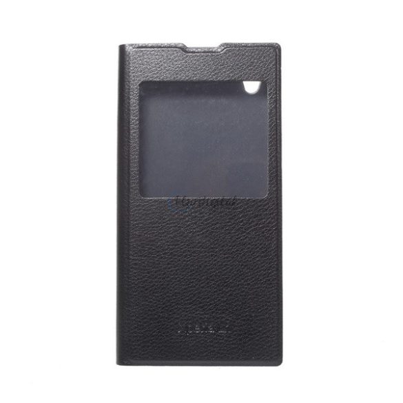 Tok álló, bőr hatású (FLIP, oldalra nyíló, S-View Cover) FEKETE Sony Xperia L1 (G3312)
