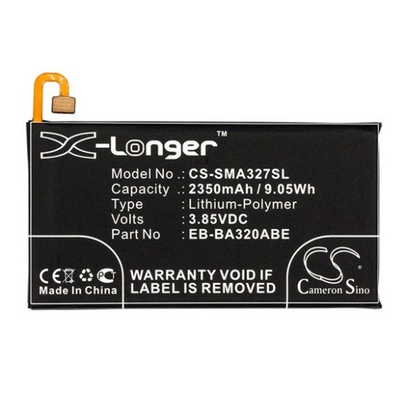 CAMERON SINO Li-Polymer akku (3.85V/2350mAh, Samsung EB-BA320ABE kompatibilis) FEKETE Samsung Galaxy A3 (2017) SM-A320F