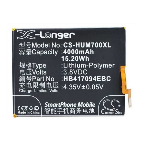 CAMERON SINO Li-Polymer akku (3.8V/4000mAh, Huawei HB417094EBC kompatibilis) FEKETE Huawei Ascend Mate 7