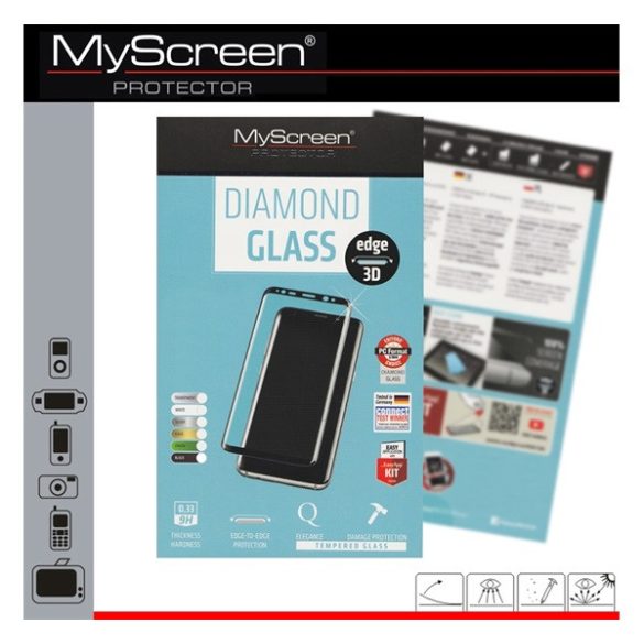 MYSCREEN DIAMOND GLASS EDGE képernyővédő üveg (3D full cover, íves, karcálló, 0.33 mm, 9H) FEKETE Apple iPhone 7 Plus 5.5, Apple iPhone 8 Plus 5.5