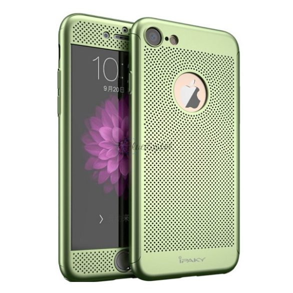 IPAKY műanyag telefonvédő (előlap védelem, lyukacsos minta, logó kivágás + edzett üveg) ZÖLD Apple iPhone 7 4.7, Apple iPhone 8 4.7