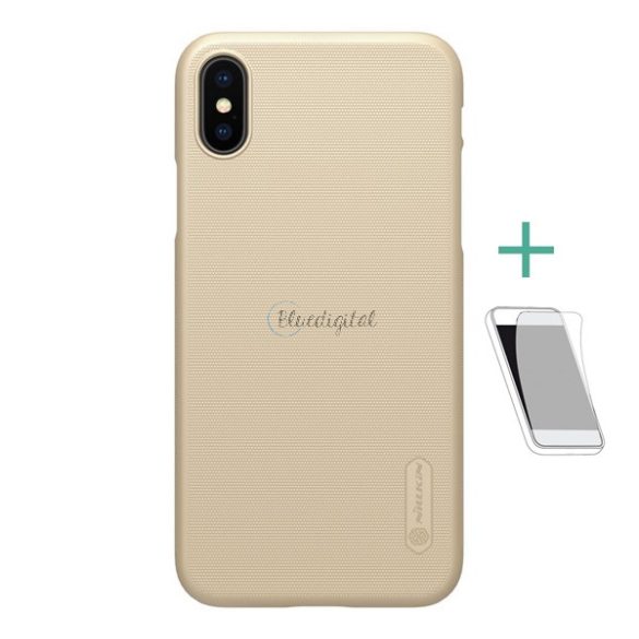 NILLKIN SUPER FROSTED műanyag telefonvédő (gumírozott, érdes felület + képernyővédő fólia) ARANY Apple iPhone X 5.8, Apple iPhone XS 5.8