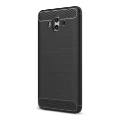   Szilikon telefonvédő (közepesen ütésálló, légpárnás sarok, szálcsiszolt, karbon minta) FEKETE Huawei Mate 10