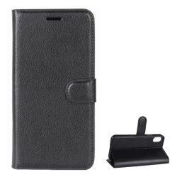   Tok álló, bőr hatású (FLIP, oldalra nyíló, asztali tartó funkció, prémium) FEKETE Apple iPhone X 5.8, Apple iPhone XS 5.8