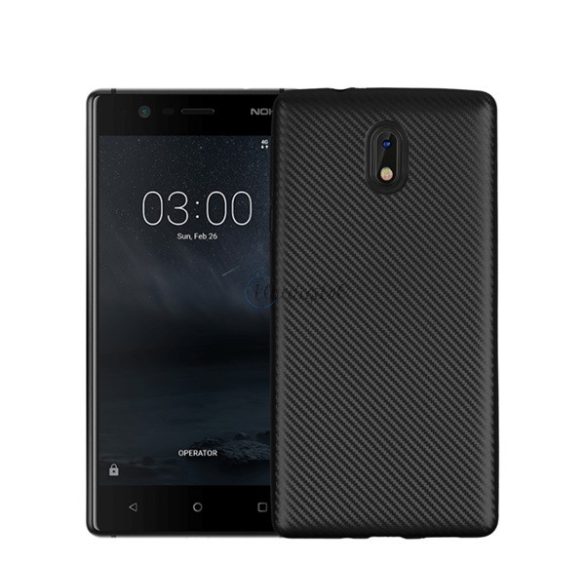 Szilikon telefonvédő (karbon minta) FEKETE Nokia 3