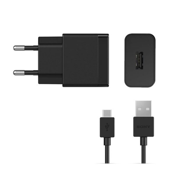 SONY hálózati töltő USB aljzat (15W, PD gyorstöltő 3.0 + UCB20 Type-C kábel) FEKETE