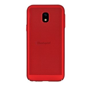 Műanyag telefonvédő (gumírozott, lyukacsos minta) PIROS Samsung Galaxy J3 (2017) SM-J330 EU