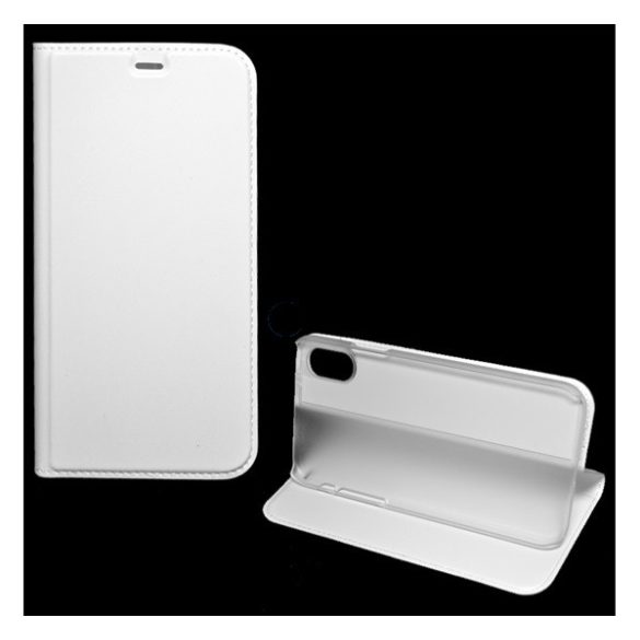 Tok álló, bőr hatású (FLIP, oldalra nyíló, asztali tartó funkció) FEHÉR Apple iPhone X 5.8, Apple iPhone XS 5.8