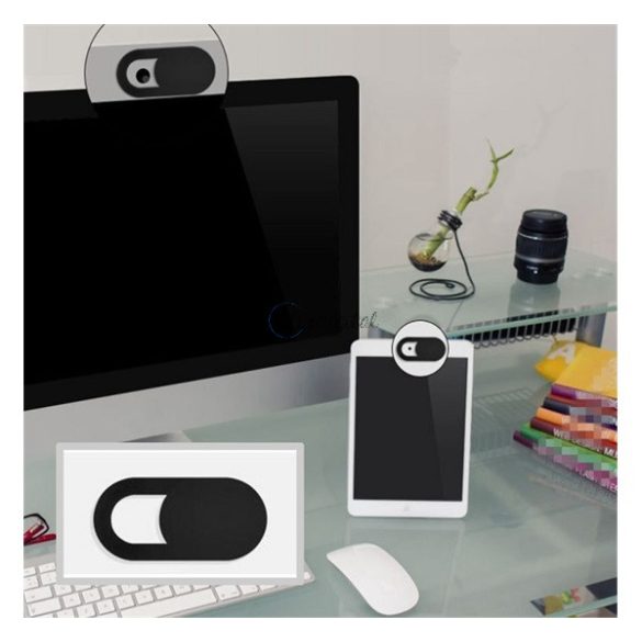Műanyag kamera takaró (ultravékony, előlapi telefon és tablet, notebook web kamerához ideális, 18.5 x 9 x 0.7mm) FEKETE