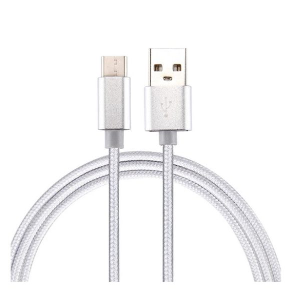 Adatkábel (USB - Type-C, 100cm, cipőfűző) EZÜST 