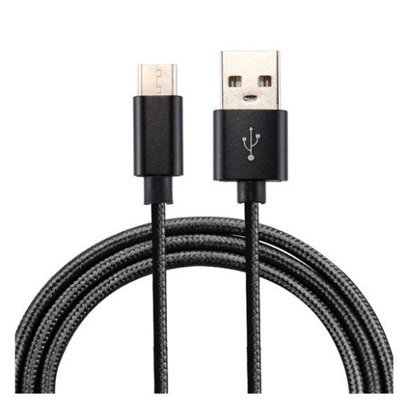 Adatkábel (USB - Type-C, 100cm, cipőfűző) FEKETE 