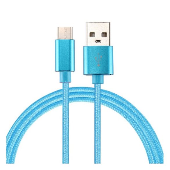 Adatkábel (USB - Type-C, 300cm, cipőfűző) VILÁGOSKÉK 