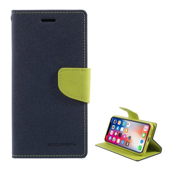 MERCURY Fancy Diary tok álló, bőr hatású (FLIP, oldalra nyíló, bankkártya tartó, asztali tartó funkció) SÖTÉTKÉK Apple iPhone X 5.8, Apple iPhone XS 5.8