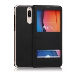   Tok álló, bőr hatású (FLIP, oldalra nyíló, Dual View Window) FEKETE Huawei Mate 10 Lite