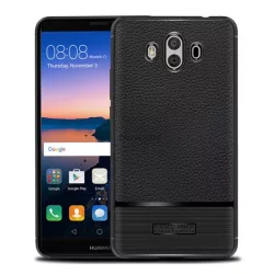  Szilikon telefonvédő (közepesen ütésálló, bőr hatású, szálcsiszolt) FEKETE Huawei Mate 10
