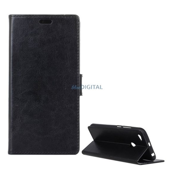 Tok álló, bőr hatású (FLIP, oldalra nyíló, asztali tartó, prémium) FEKETE Xiaomi Redmi Note 5A Prime