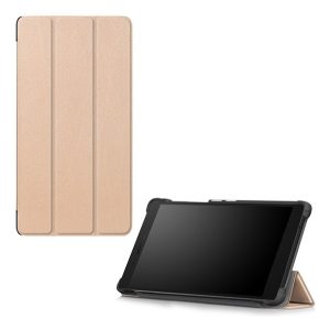 Tok álló, bőr hatású (FLIP, oldalra nyíló, TRIFOLD asztali tartó funkció) ARANY Lenovo Tab 4 7 Essential (TB-7304F)