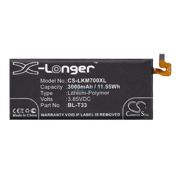 CAMERON SINO Li-Polymer akku (3.85V/3000mAh, LG BL-T33 kompatibilis) FEKETE LG Q6 (M700A)