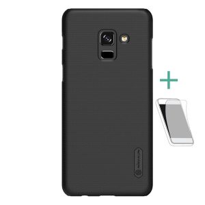 NILLKIN SUPER FROSTED műanyag telefonvédő (gumírozott, érdes felület + képernyővédő fólia) FEKETE Samsung Galaxy A8 Plus (2018) SM-A730F