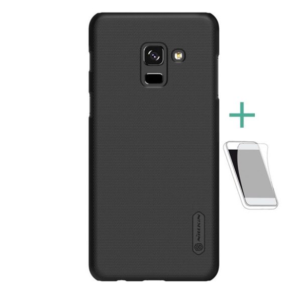 NILLKIN SUPER FROSTED műanyag telefonvédő (gumírozott, érdes felület + képernyővédő fólia) FEKETE Samsung Galaxy A8 Plus (2018) SM-A730F